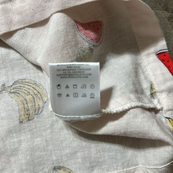 ModCloth M Ivory Red Yellow Pack a Picnic Fruit Print Short Sleeve Tie Front Top - Picture 10 of 10